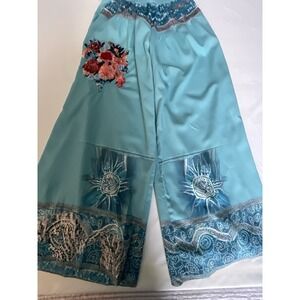 Urisme Ladies Flare Wide Leg Embroided Boho Pants Sm NWT Leisure Lounge Cruise